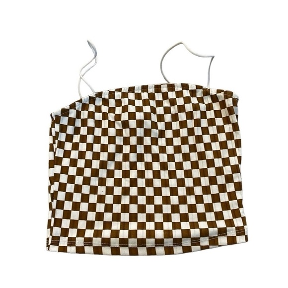 Rue21 Size XS Brown and White Checker Print Crop Tank Top. - Picture 2 of 5